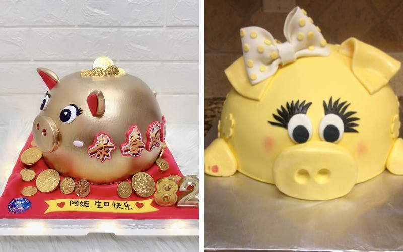 Bánh sinh nhật con lợn vàng dễ thương mang tài lộc
