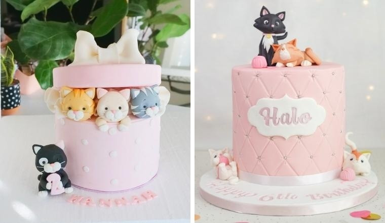 Bánh sinh nhật con mèo hồng đáng yêu cho nữ