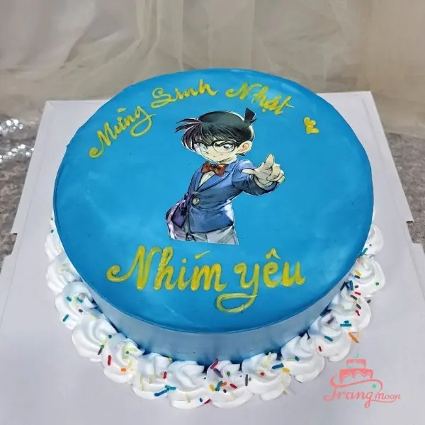 Bánh sinh nhật Conan màu xanh in hình thám tử lừng danh