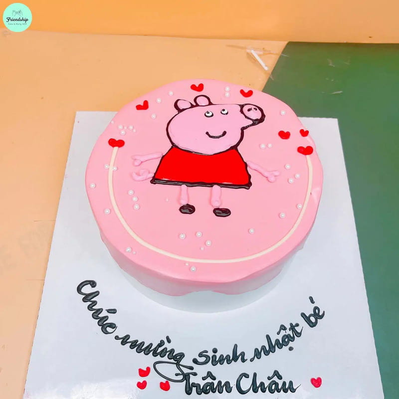 Bánh sinh nhật heo Peppa màu hồng dễ thương dành cho bé gái 7 tuổi