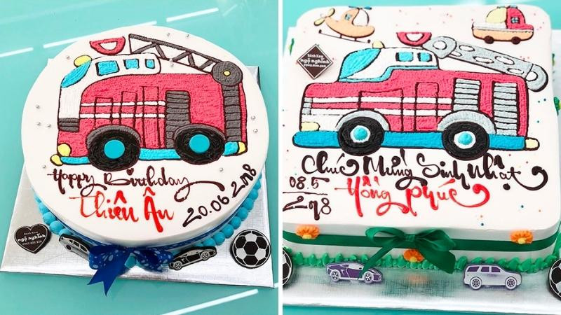 Bánh sinh nhật hình ô tô đẹp, xe cứu hỏa 3D độc đáo