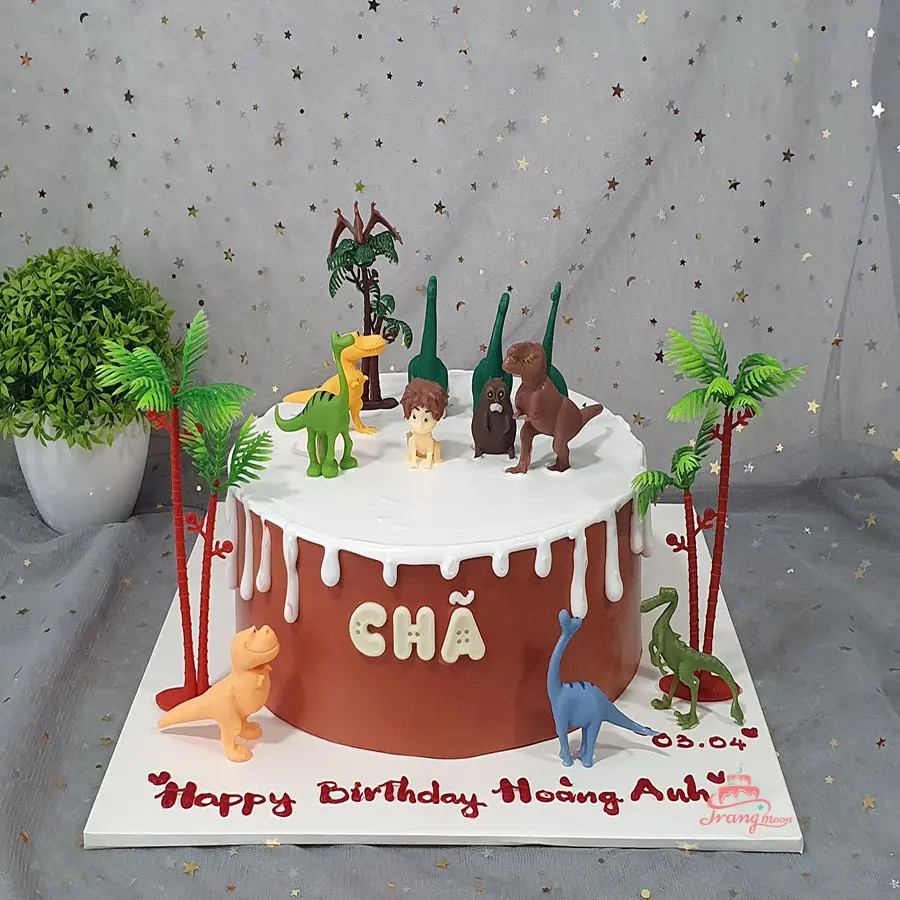 Bánh sinh nhật khủng long mạnh mẽ, phù hợp cho bé trai khám phá thế giới cổ đại
