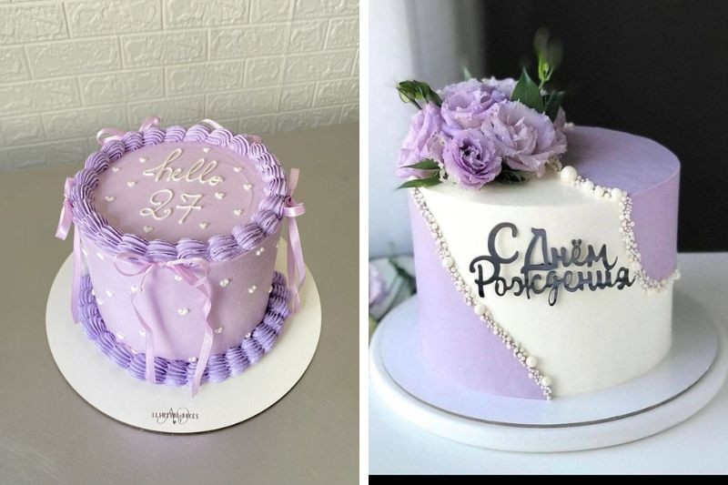 Bánh sinh nhật màu tím pastel đáng yêu cho bé gái