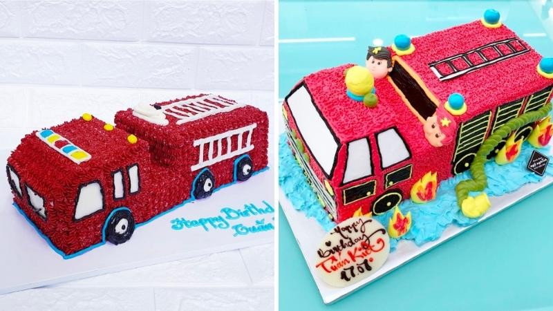 Bánh sinh nhật ô tô cứu hỏa màu đỏ