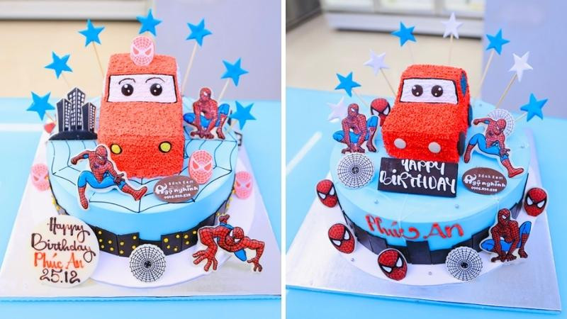 Bánh sinh nhật ô tô siêu nhân màu đỏ ấn tượng