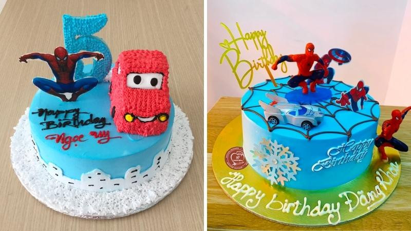 Bánh sinh nhật ô tô siêu nhân trang trí đẹp mắt