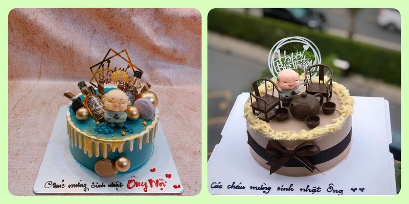 Bánh sinh nhật tặng ông nội với ảnh gia đình ấm áp