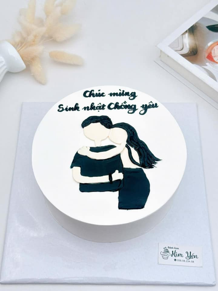 Bánh sinh nhật tình yêu đẹp với hình cặp đôi đang trao nhau nụ hôn