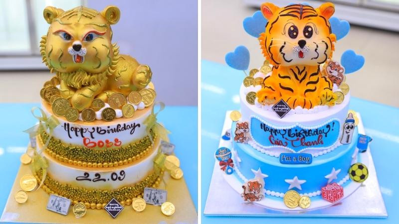 Bánh sinh nhật tuổi hổ 2 tầng 3D độc đáo