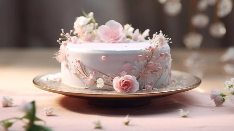 Bánh sinh nhật và hoa lãng mạn