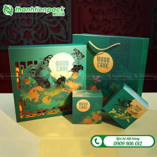 Bộ bao bì hộp bánh trung thu sang trọng với nhiều ngăn