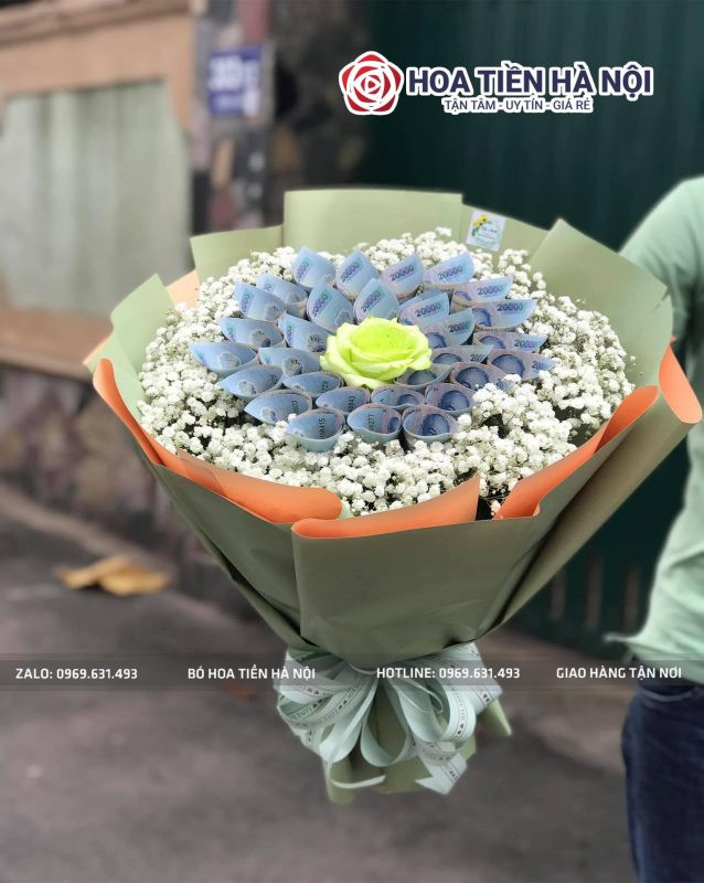 Bó hoa tiền 20k xanh lá