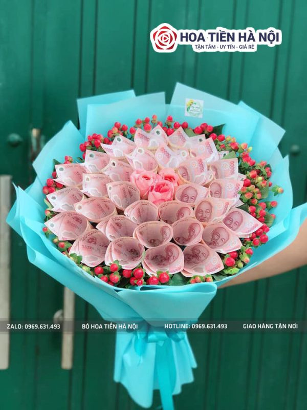 Bó hoa tiền 50k màu xanh