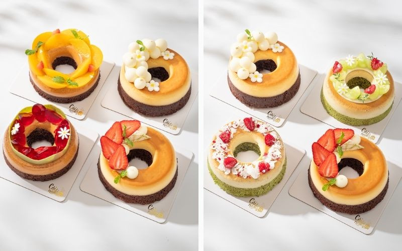 Bộ sưu tập Chifflan Collection với bánh Flan Gato trang trí trái cây tươi