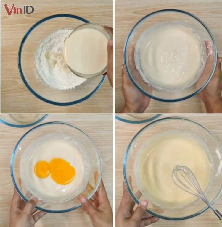 Các bước trộn bột bánh pancake ban đầu