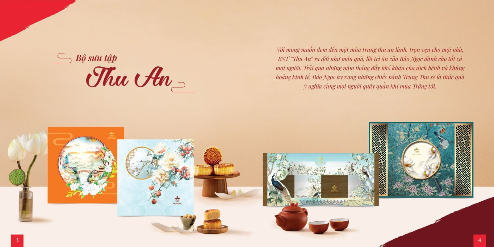 Các loại bánh trung thu Bảo Ngọc cao cấp trong hộp Thu An, thích hợp biếu tặng