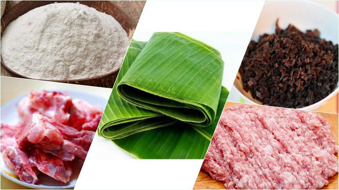 Các nguyên liệu cơ bản để làm vỏ và nhân bánh giò tại nhà