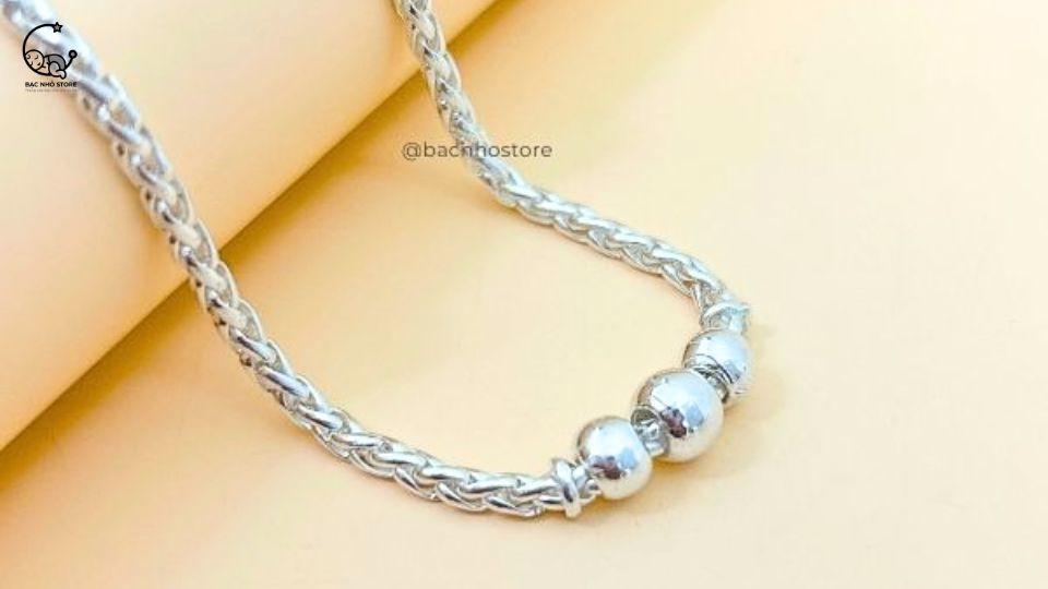 Dây chuyền bạc bé trai - Dây dừa 3 bi