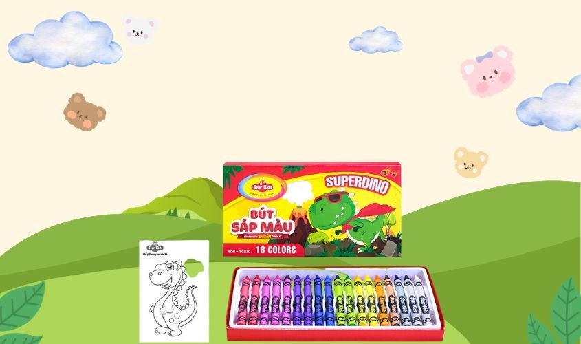 Đồ chơi bút sáp 18 màu Star Kids K-CR18/2, món quà sinh nhật cho bé gái 9 tuổi phát triển tài năng hội họa
