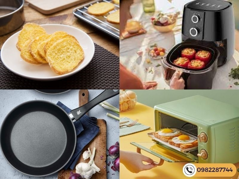 Dụng cụ nhà bếp cần thiết như dao, thớt, bát nhỏ để chế biến món bánh mì nướng bơ đường thơm ngon