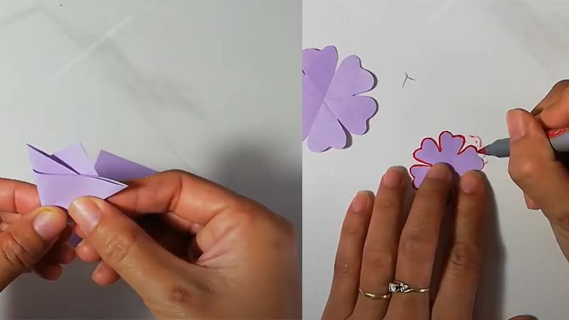 Gấp hoa giấy và vẽ viền cho hoa để trang trí thiệp