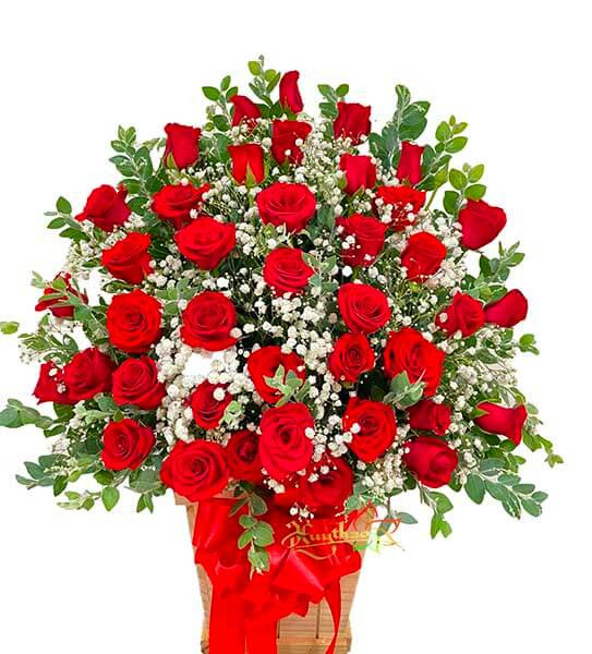 Giỏ hoa hồng đỏ rực rỡ là món quà chúc mừng sinh nhật ý nghĩa