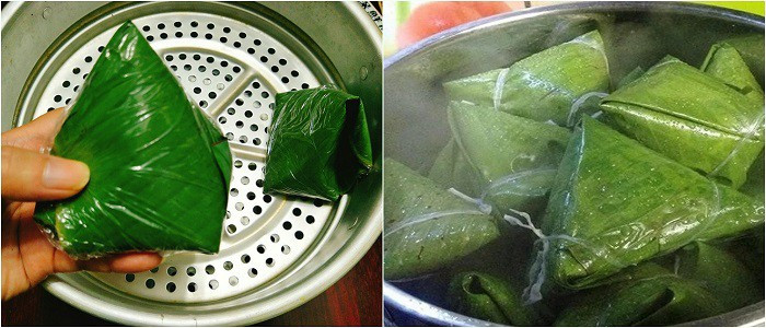 Hấp bánh giò trong xửng cho đến khi bánh chín tới