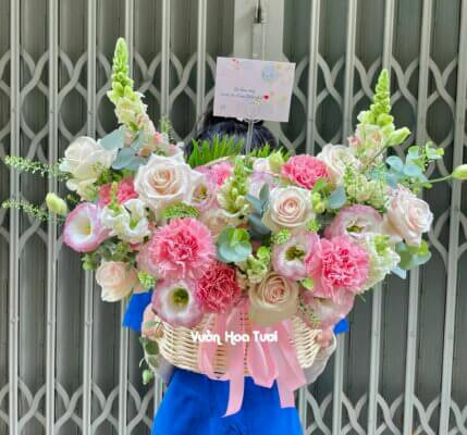 Happy Rose Pink là giỏ hoa sinh nhật đẹp xinh