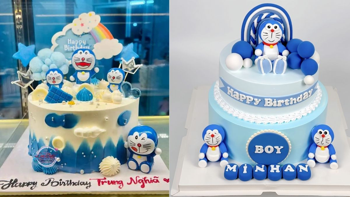 Hình ảnh bánh sinh nhật đẹp, tạo hình Doraemon dễ thương cho các bé