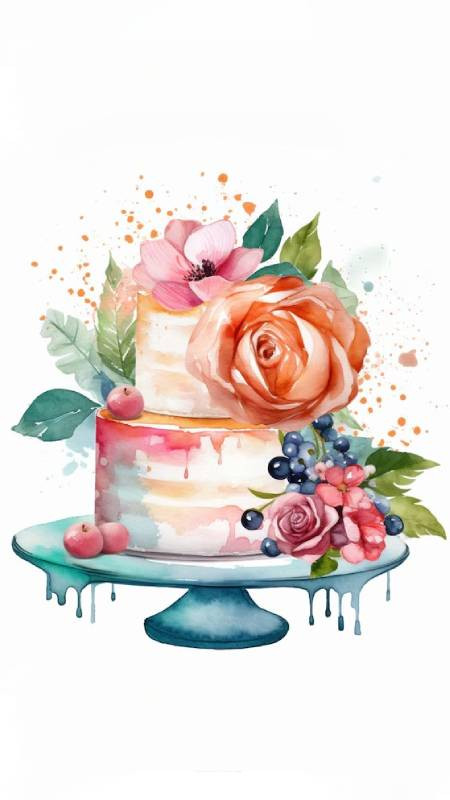 Hình nền điện thoại bánh sinh nhật vẽ tay