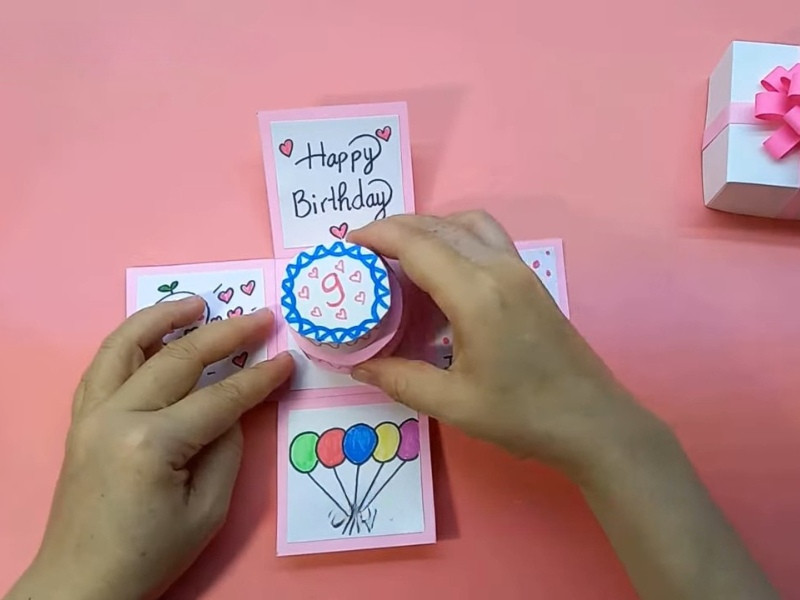 Hộp quà sinh nhật hình bánh kem đáng yêu hoàn thiện từ giấy A4