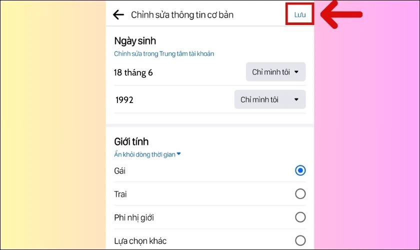 Lưu cài đặt quyền riêng tư sau khi tắt thông báo sinh nhật trên Facebook