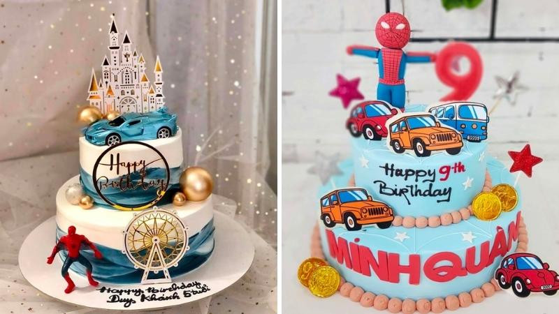 Mẫu bánh kem ô tô siêu nhân 2 tầng độc đáo