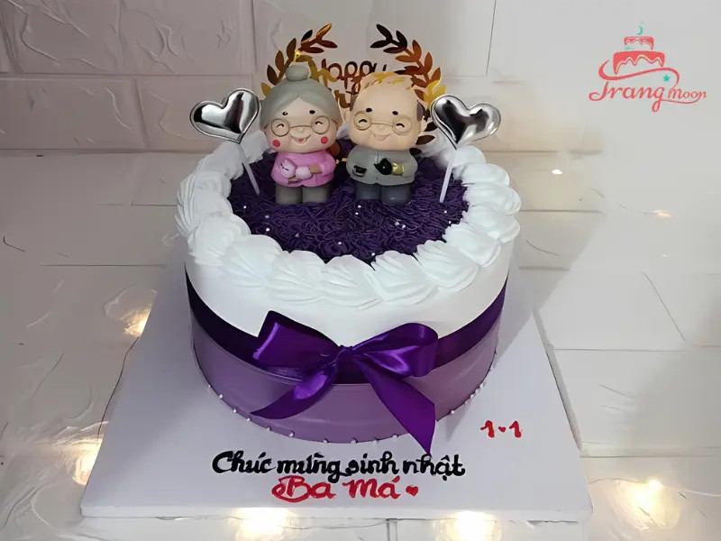 mẫu bánh sinh nhật cho bố mẹ với hoa và lời chúc ý nghĩa