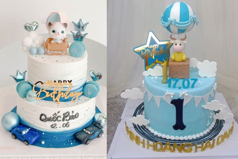 Mẫu bánh sinh nhật xanh dương đẹp với chủ đề khủng long