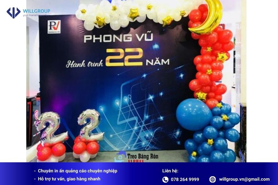 mẫu banner sinh nhật công ty Phong Vũ với chủ đề hiện đại