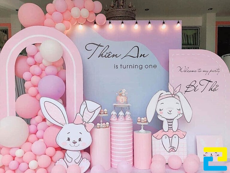 Mẫu phông sinh nhật cho bé Thiện An với tông màu hồng pastel