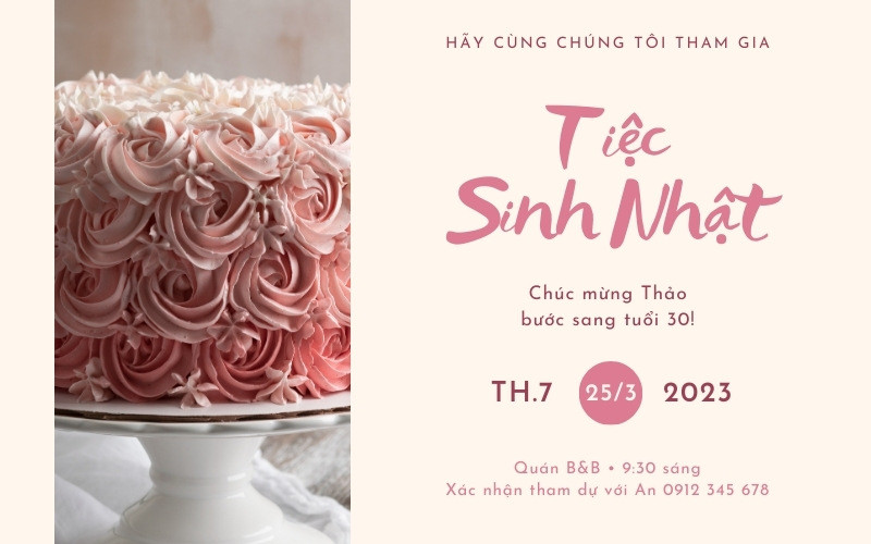 Mẫu thiệp mời sinh nhật sang trọng với viền vàng tinh tế trên nền trắng