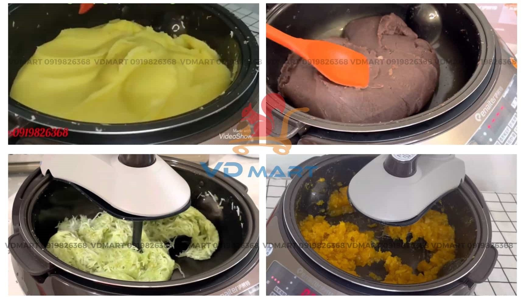 Máy sên nhân bánh trung thu tự động đang sên các loại nhân đậu xanh, đậu đỏ, hạt sen, dứa mịn màng