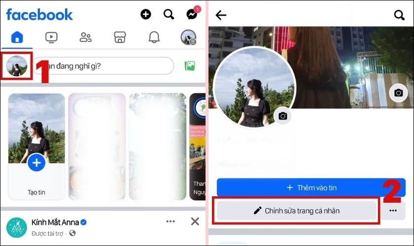 Mở ứng dụng Facebook và vào chỉnh sửa trang cá nhân để tắt thông báo sinh nhật