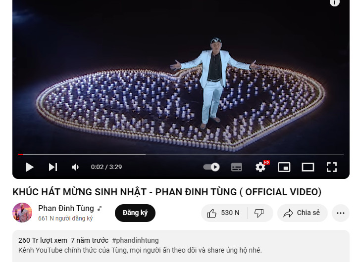 MV Khúc hát mừng sinh nhật của Phan Đinh Tùng đạt 260 triệu lượt xem trên YouTube