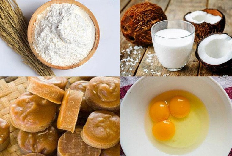 Nguyên liệu chính cho bánh bò thốt nốt nướng, bao gồm đường thốt nốt và trứng