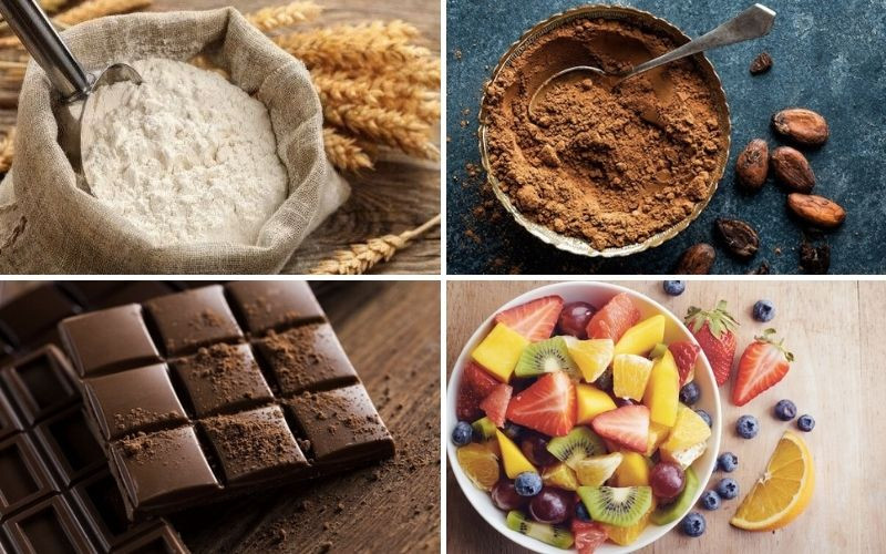 Nguyên liệu đa dạng để làm bánh socola trái cây hấp dẫn