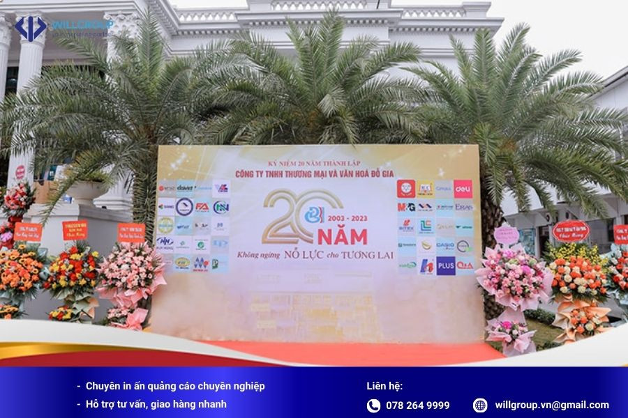 phông bạt sinh nhật công ty Đỗ Gia với gam màu ấm áp