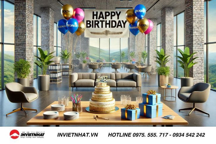 Phông nền ghép ảnh sinh nhật công ty với logo và thông điệp kỷ niệm