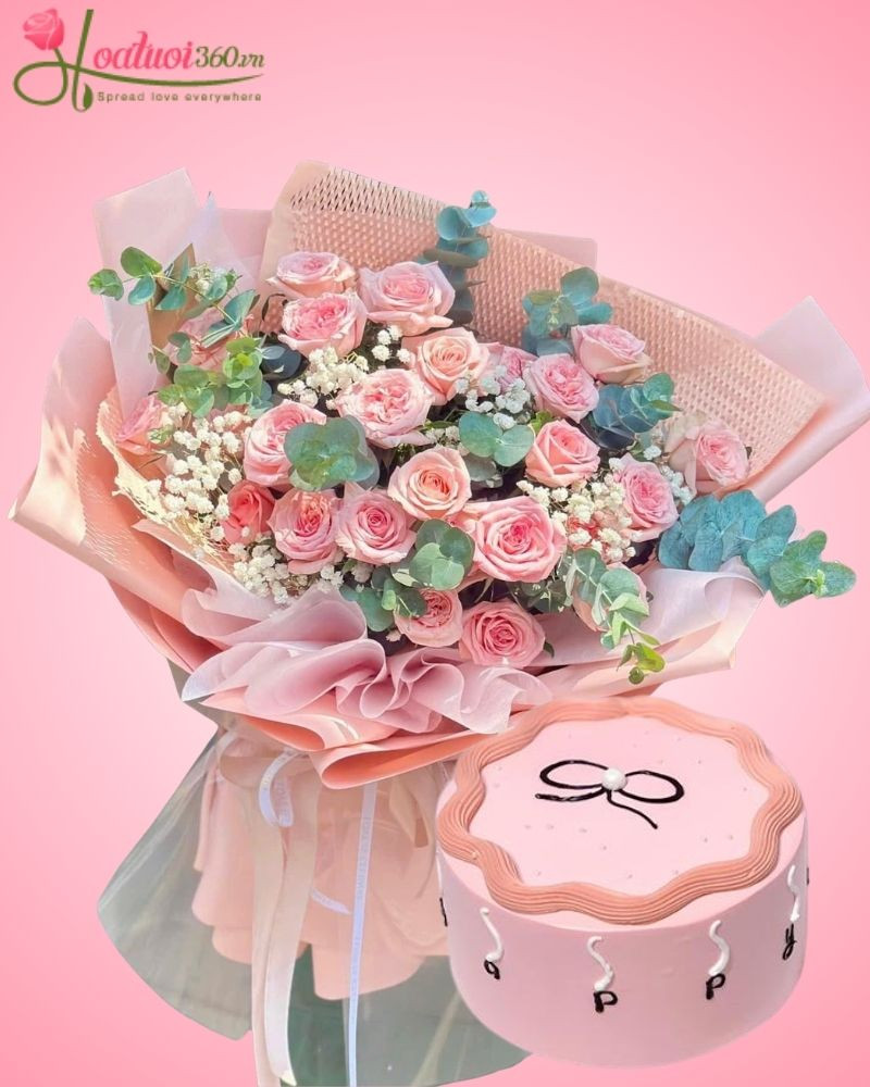 Set quà bánh sinh nhật hoa hồng đẹp