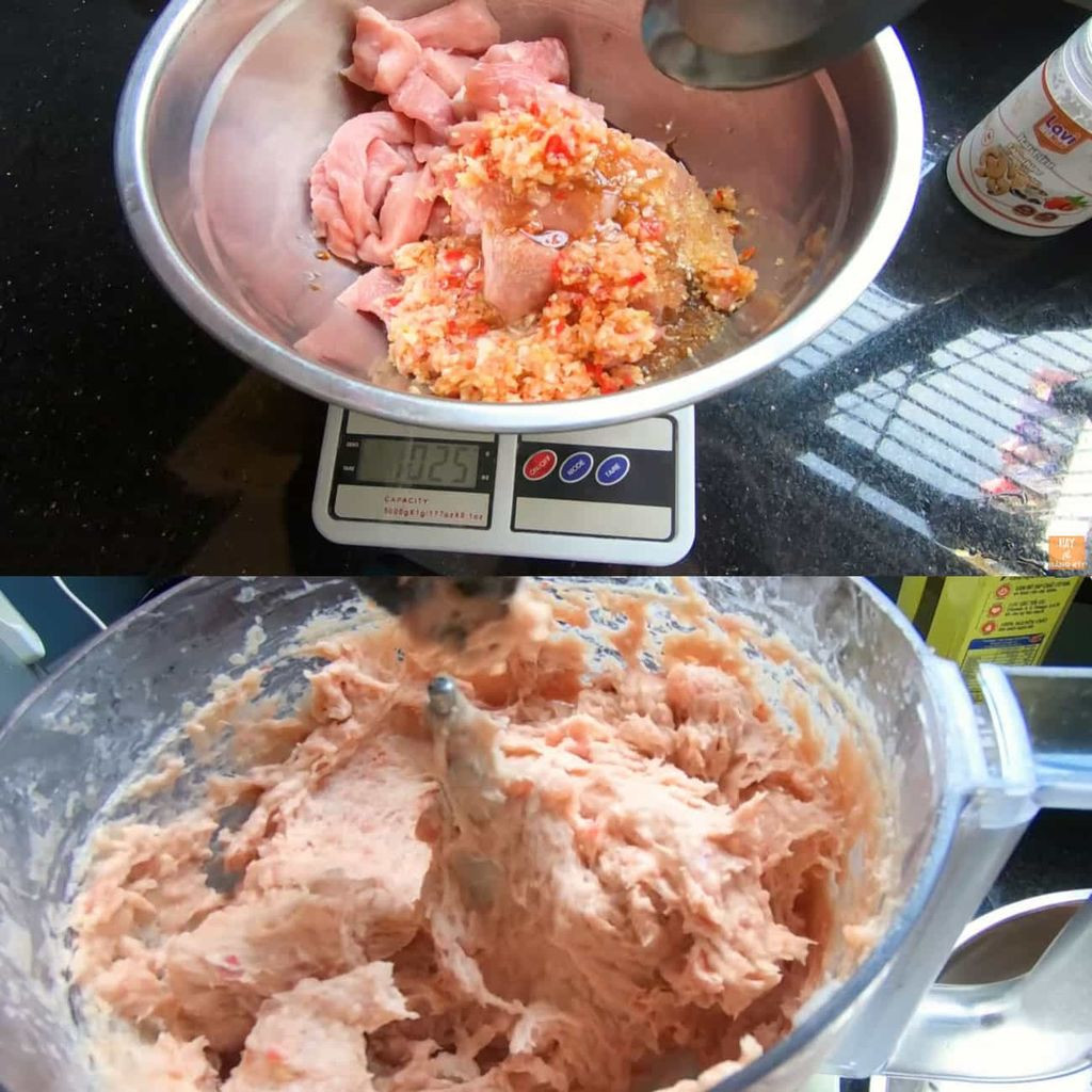 Sơ chế và xay thịt lợn làm chả lụa tại nhà
