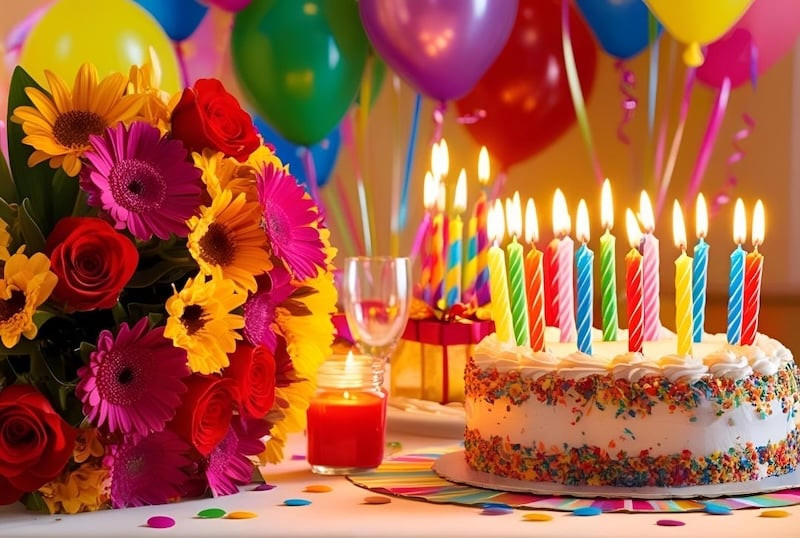 Tải ảnh sinh nhật đẹp nhất với bó hoa đồng tiền và bánh kem tặng mẹ