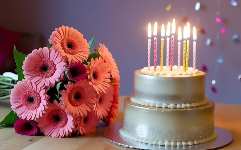 Tải ảnh sinh nhật đẹp nhất với hoa đồng tiền và bánh kem tặng con trai mạnh mẽ