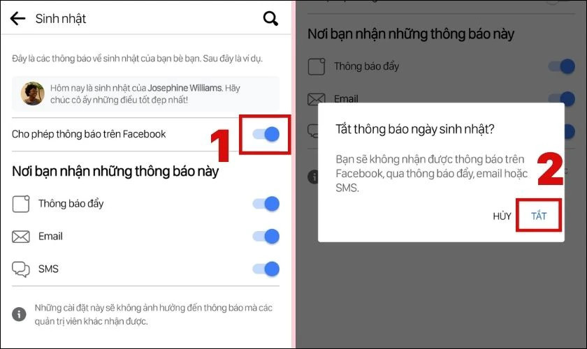Tắt chức năng Cho phép thông báo trên Facebook để ngừng nhận thông báo sinh nhật bạn bè
